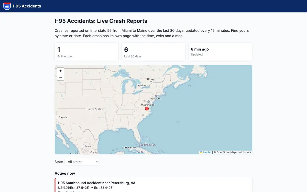 I-95 Accidents homepage