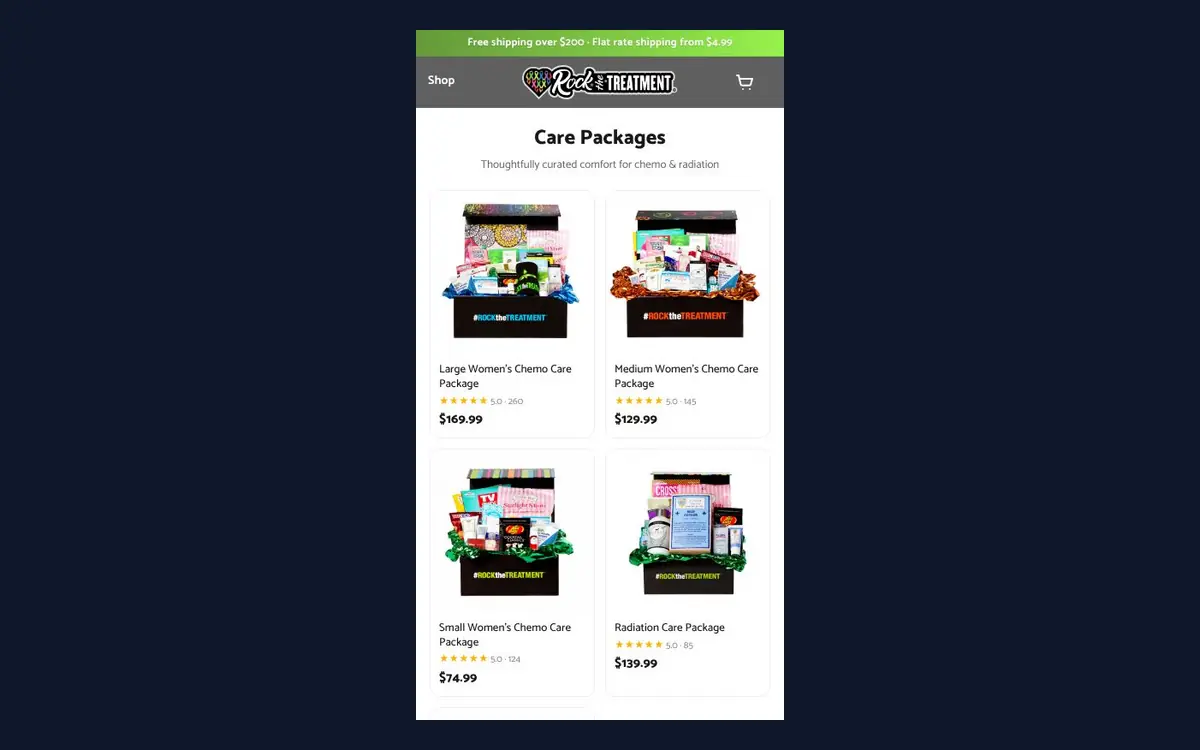 Rock The Treatment · mobile store homepage