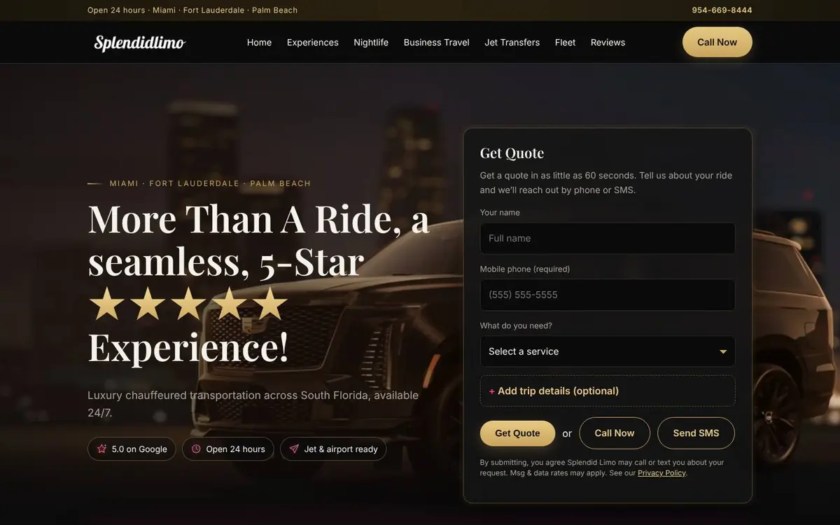 Splendid Limo & Transportation homepage